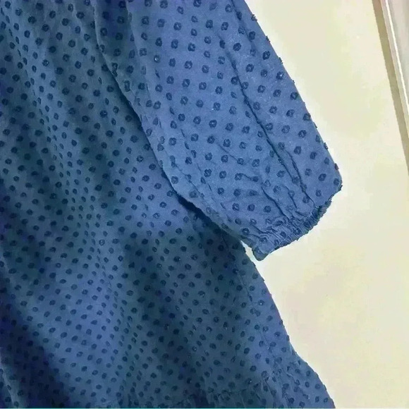 LOFT Navy Blue Dress Textured Dot Ruffle Hem Casual 3/4 Sleeve Size XS - Picture 7 of 9